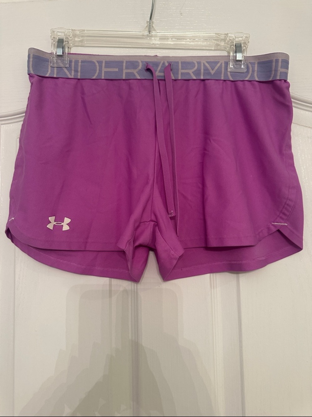 Under Armour Women’s Magenta Athletic Shorts with Gray Waistband